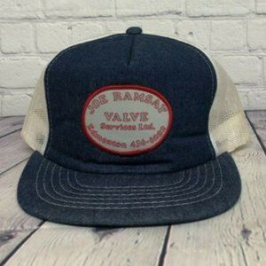 Vintage Hat Cap Snapback Blue White Denim Joe Ramsay Valve Trucker Mesh Item #1